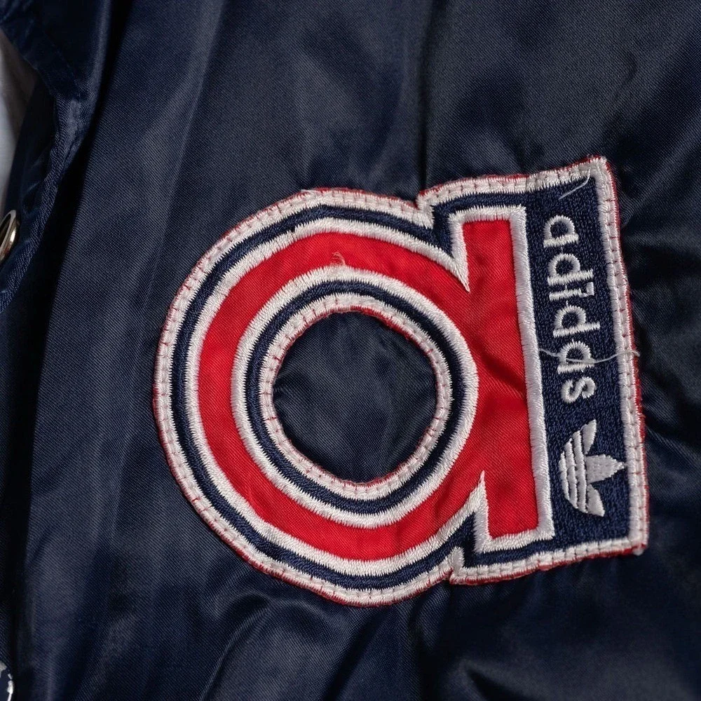 Rare Vintage 1980s Adidas Trefoil Satin Bomber Jacket – Navy/Red‎ – Men's L, EUC